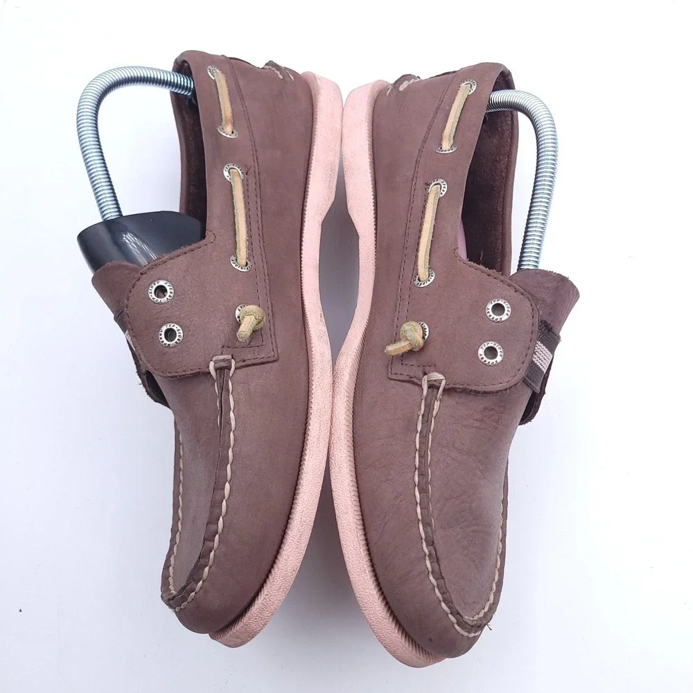 Sperry Top Sider Gore Boat Shoes Mens Sz 10 Brown Amaretto Pink Color Pop Sole